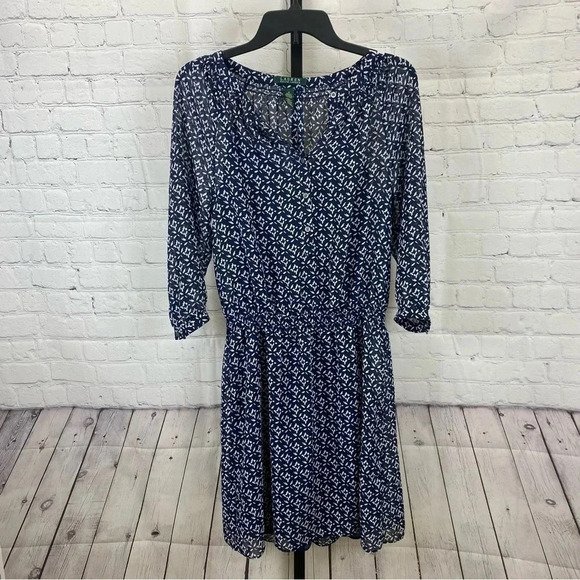Lauren Ralph Lauren Navy and White Floral Dress Size 4 - Picture 1 of 4